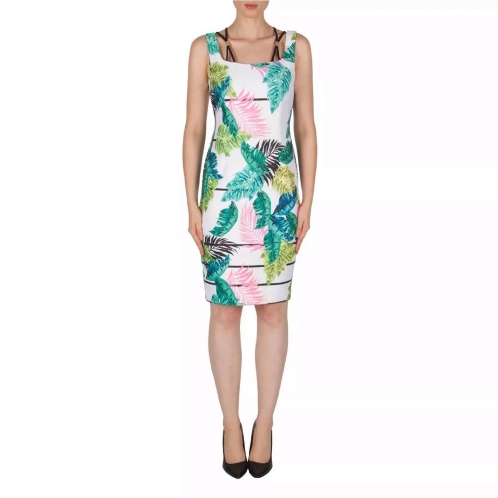 Joseph Ribkoff Tropical Print Off Shoulder Dress